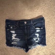American Eagle Womens Dark Wash Blue Distressed Cut Off Denim Shorts Size 4