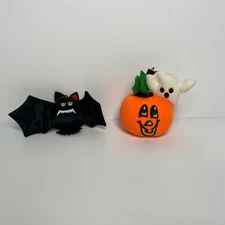 Vintage Russ Berrie & Co. Jack-O-Lantern & Ghost Bat Halloween Plushies 90's