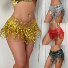 Women Mini Dress Shorts Low Waist Sequin Tassels Latin Dance Club Skirts 6981