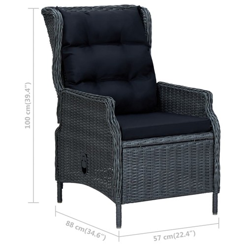 Tidyard Reclining Patio Chair with Black Cushions Poly Rattan Dark Gray, R1K1 - Picture 7 of 7