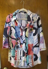 Adore Bright Artsy Button-Down Multi-Colored Cotton Top ~ Sz. Small MSRP $52.99