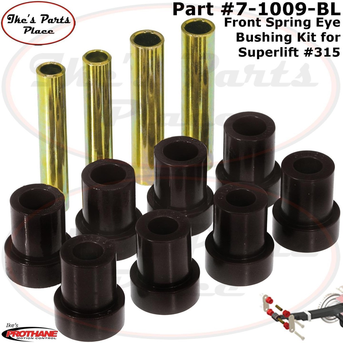 Prothane 7-1009-BL Black Front Spring & Shackle Bushing Kit | Polyurethane Replacement For Superlift Springs