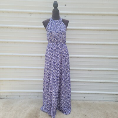 Women's Jessica Simpson Halter Sleeveless Beige Blue Floral Long Maxi Dress  XS | eBay