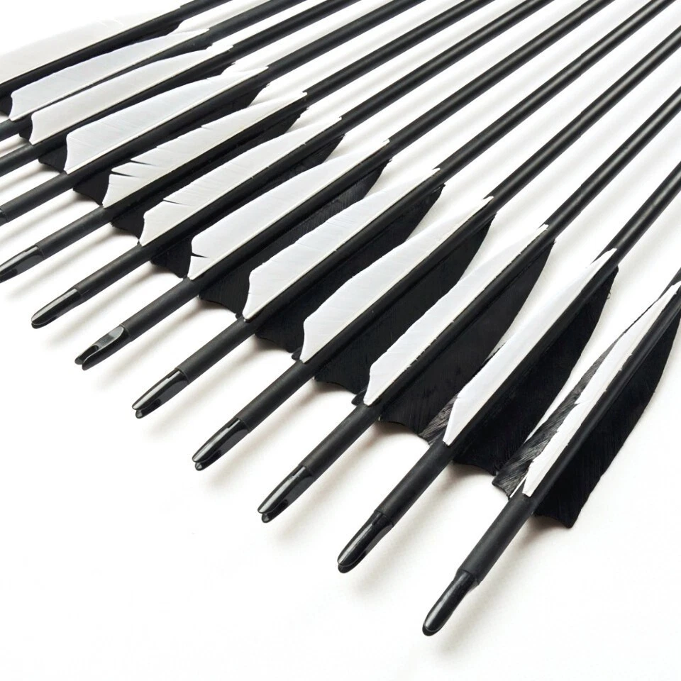 6Pcs 32"Carbon Shaft Spine 550 Arrows replaceable head For Recurve/Long Bow - Image 2 of 4