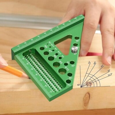 3D Multi-Angle Measuring Ruler, Carpenter Square Protractor 22.5-90 Degree wi...