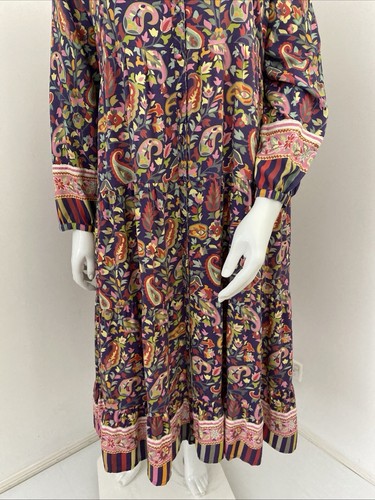Adrift 3XL Colourful Floral Paisley Tiered A Line Button Up Dress Velvet Trim - Picture 3 of 18