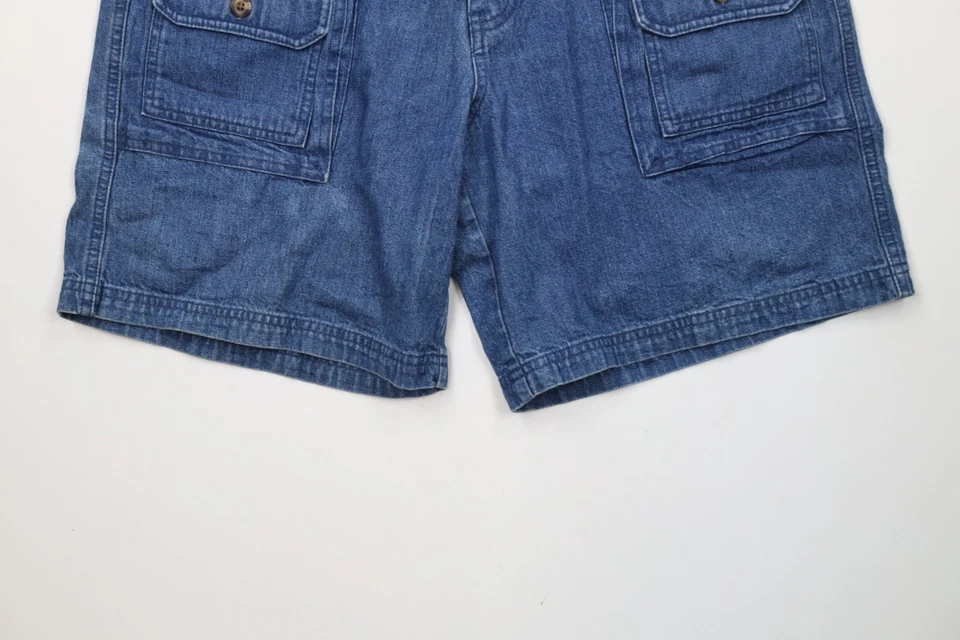 Pantalones Cortos De Colección Cabelas Para Mujer 12 Desteñidos Calce Más Largo 7 Bolsillos Denim Jean Carga Azul Foto 4 de 4