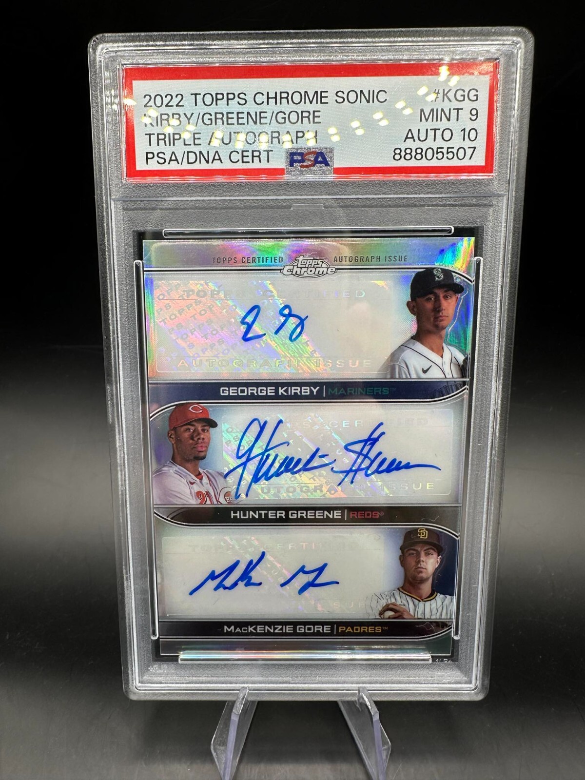 2022 Topps Chrome George Kirby Greene Gore Triple Auto RC ROOKIE SP #/20 PSA 9