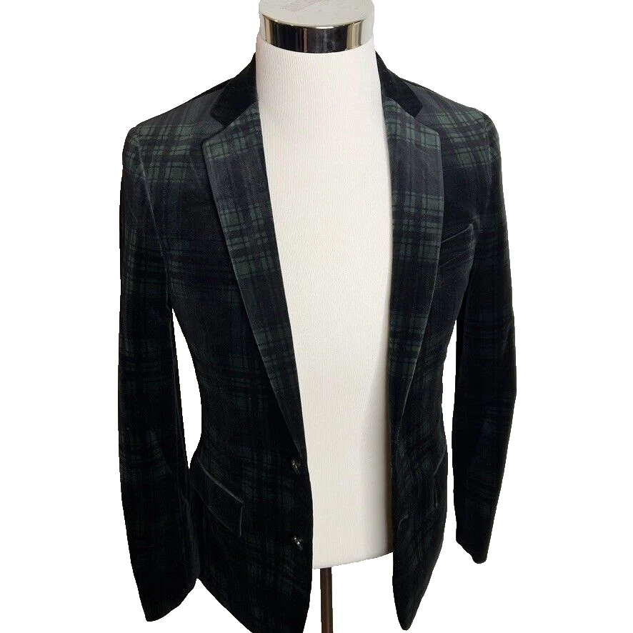 Blazer J.Crew Para Hombres $398 Slim-fit Thompson Terciopelo Cuadros Talla 34R CD648 Foto 4 de 4
