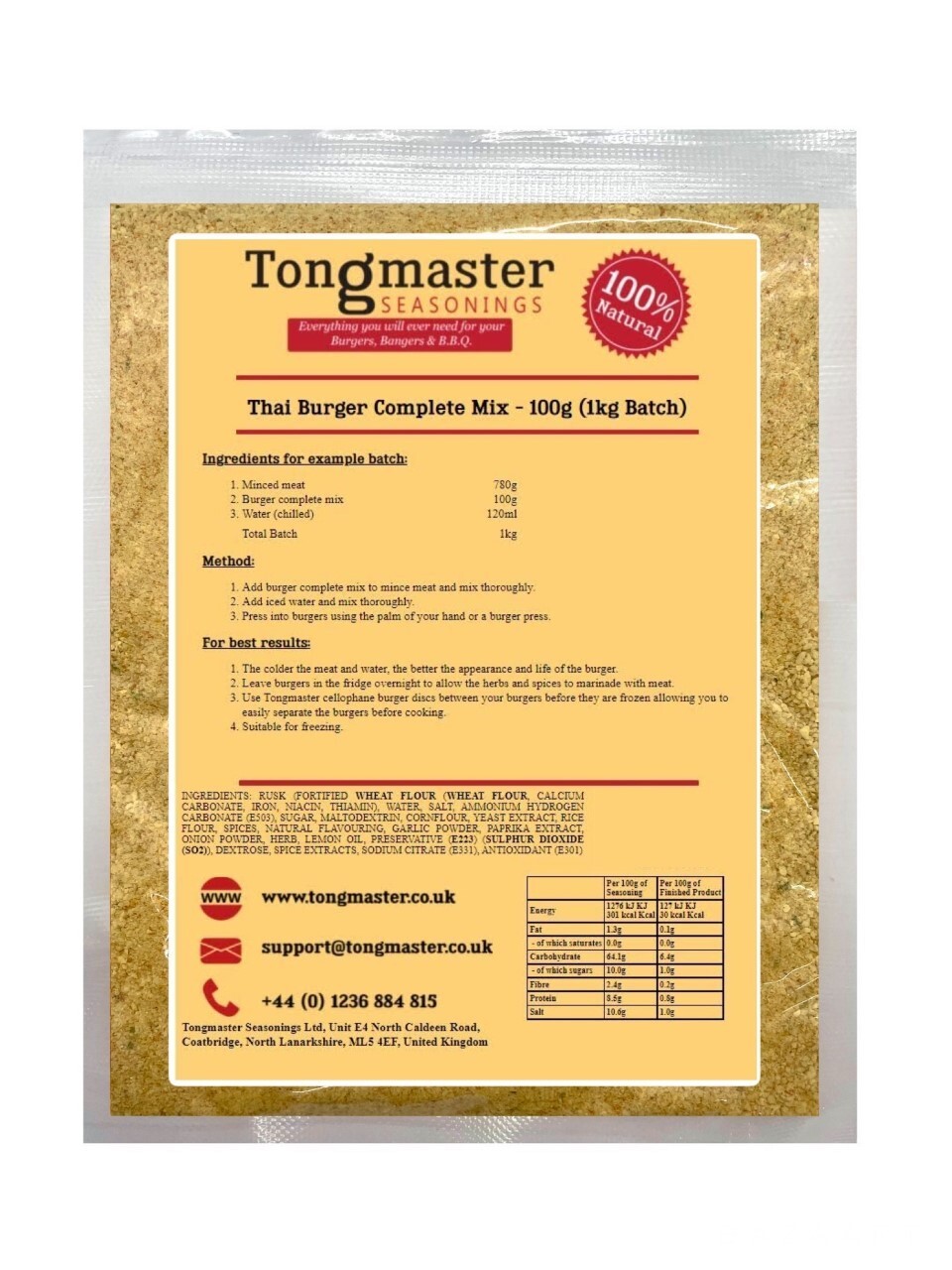 Thai Burger Complete Mix - 100g (1kg Batch)