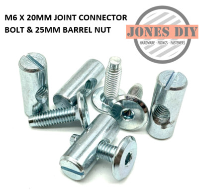 M6 x 20 MM GELENKVERBINDERSCHRAUBEN & 25 MM KREUZDÜBEL LAUFMUTTERN MÖBELBEFESTIGUNGEN