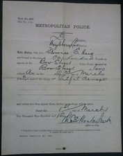 SUFFRAGETTE  FLORENCE E. HAIG'S METROPOLITAN POLICE REPORT FROM 1912