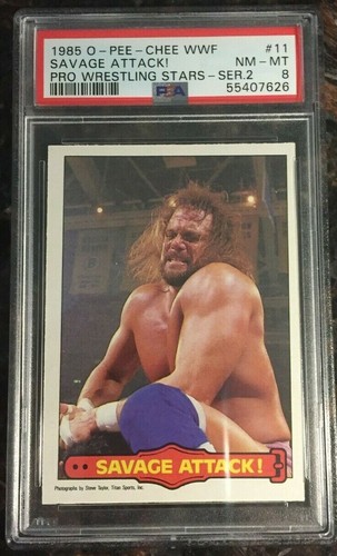 1985 OPC WWF #11 Randy Savage Attack! RC Rookie PSA 8 NM-MT WWE Wrestling Card - Picture 2 of 4