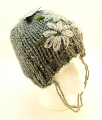 GELSO BIANCO FIRENZE Gray Flowers Chunky Alpaca & Wool Knit Beanie MADE IN ITALY