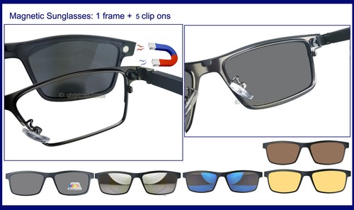 Men Magnetic Sunglasses Metal+TR Light WT 5 in 1 clip on Night vision 53-20-136 - Picture 3 of 7
