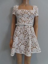 NWOT Self-Portrait White Floral Crochet Knit Short Sleeve Dress Size UK 6/US 2