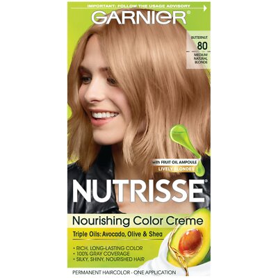 Garnier Nutrisse Nourishing Hair Color Creme, 80 Medium Natural Blonde