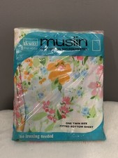 Vintage Montgomery Ward Muslin Twin Fitted Sheet Flower Garden