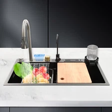 Modern Digital Display Waterfall Sink Stainless Steel Single Bowl Kitchen Sink