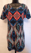 Myan Women's Shirt Dress SZ Medium V-Neck  Knitted Sweater Abstract Short Sleeve