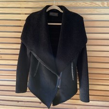Blank nyc jacket faux Fur ribbed sweater inlay mixed media womens L black C-84