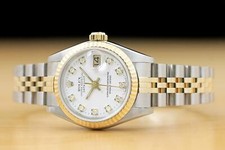 ROLEX LADIES DATEJUST 69173 FACTORY DIAMOND DIAL 18K YELLOW GOLD SS WHITE WATCH 3