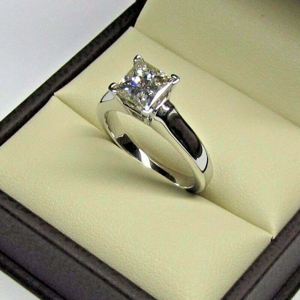 2 Ct Princess Cut Lab Created Moissanite Engagement Ring  14k White Gold Plated - Image 2 of 4