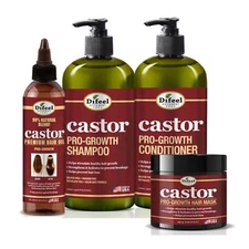 Difeel Pro-Growth with Castor Oil 4-PC Ultimate Hair Care Set - Shampoo 33.8oz, 