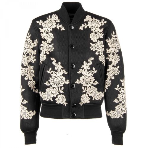 DOLCE & GABBANA Floral Embroidered Perforated Bomber Jacket Black Beige 09732 - Picture 1 of 7