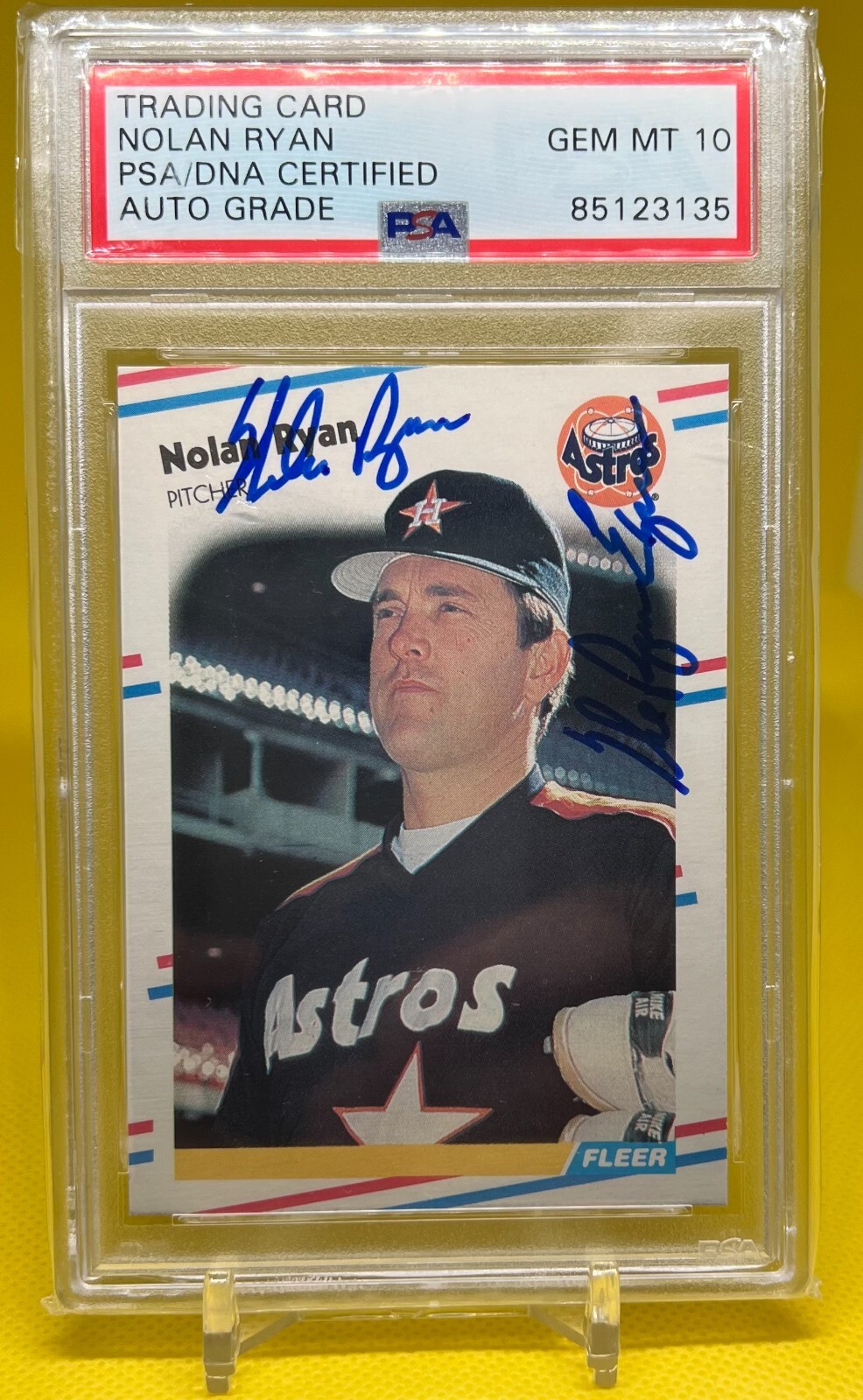 ⚾️NOLAN RYAN INSCRIBED "THE RYAN EXPRESS" 1988 FLEER #455 AUTO✍️ PSA/DNA 10;
