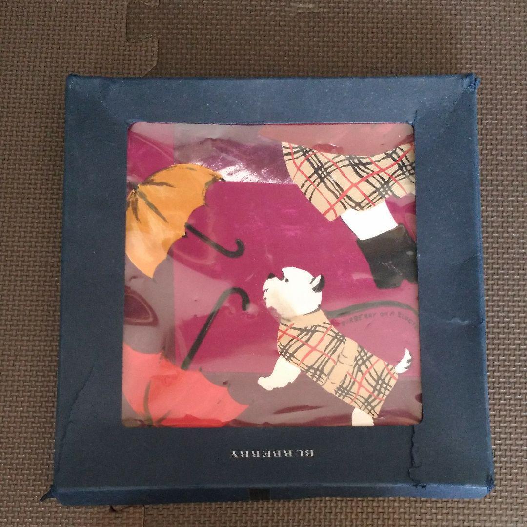 BURBERRY Silk Scarf 47cm Dog Umbrella Design Made in Italy BURBERRY Silk Scarf 47cm Dog Umbrella Design Made in Italy