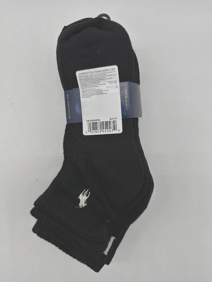 NEW 6 PAIR PACK WOMEN POLO RALPH LAUREN ANKLE CUT SIZE 9-11 BLACK - Image 2 of 4