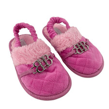 Bebe Girls Pink Plush Faux Fur Slingback Slippers Size 9/10 Cozy Fuzzy Shoes