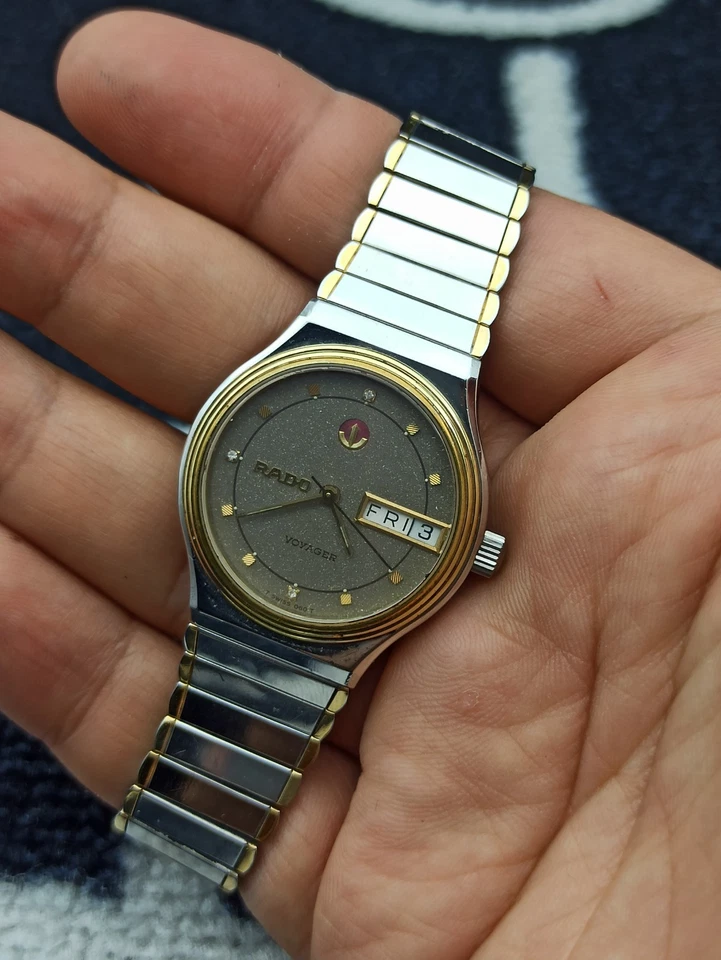 Reloj Rado de Lujo Esfera Plateada Original Suizo Años 70 Unisex Modelo Voyager Dos Tonos Foto 4 de 4