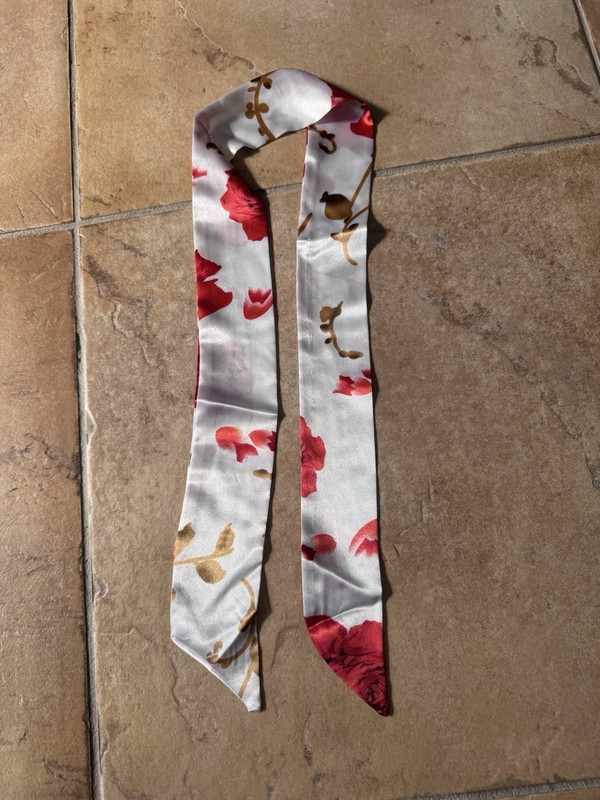 Silk Scarf Red Roses Skinny Hair Scarf New