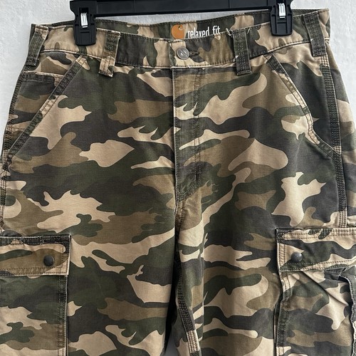 Carhartt Camo Cargo Pants Mens 34x36 Relaxed Fit Work Utility Hunting Raw Hem - Picture 2 of 15