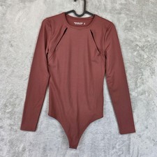 Abercrombie Fitch Bodysuit Womens S Brown Long Sleeve Crew Neck Cutout Stretch