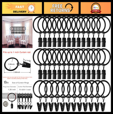 40 Pack Curtain Clip Rings with Hooks, 1.26'' Interior Diameter, Black Drapery Cl