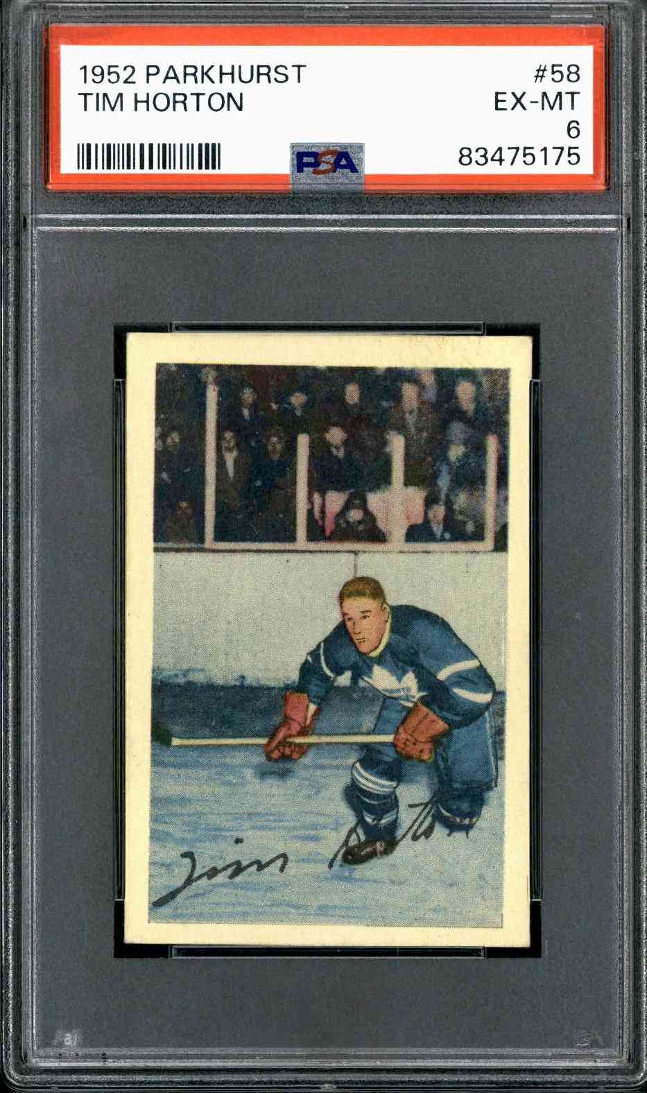 1952 Parkhurst #58 Tim Horton (Rookie Card) - PSA 6