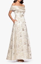 Xscape 7608 Off the Shoulder Brocade Gown Sz 4 $309 Champagne