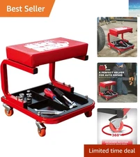 Torin TR6300 Red Rolling Creeper Seat – Padded Mechanic Stool with Tool Tray