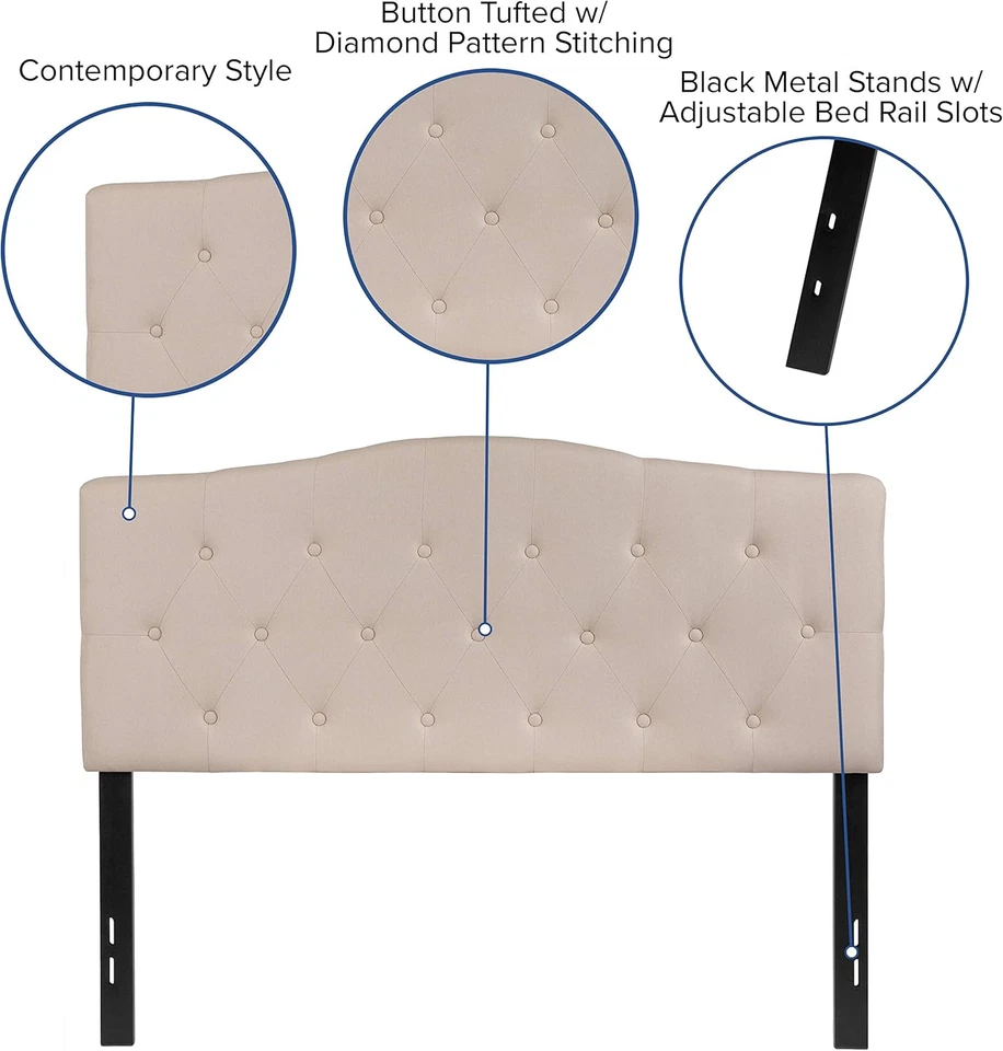 Cabecero tapizado tamaño completo con botones y cosido con diamantes Cambridge en  Foto 4 de 4