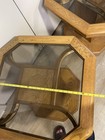 Set of 2 Octagonal Glass Top Wood End/Side Tables, Brown Medium Wood Tone — photo 10