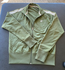Vtg Nike Track Jacket Y2K Olive Green w/ Gray Stripe Size Unknown. See Desc.