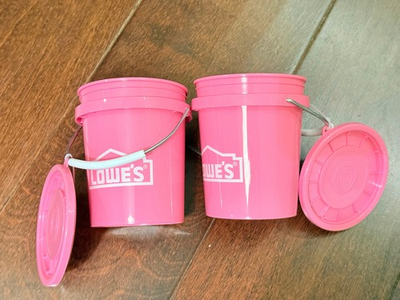 #ad Lowe’s Mini Bucket Pink w Lid RARE Set Of 2 $9.99