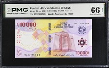 Central African States 10000 Francs 2020 ND 2022 P 704 a Gem UNC PMG 66 EPQ
