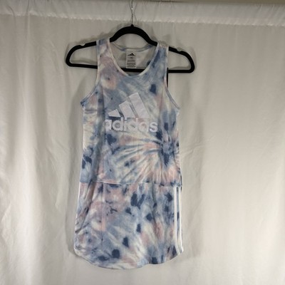 New ADIDAS Dress Girls Large 14 Blue Pink Tie Dye Sleeveless Pullover 3 Stripe