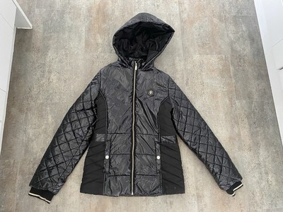 Mädchen Kinder River Island schwarz glänzend Puffa Mantel Jacke Alter 11-12 Jahre