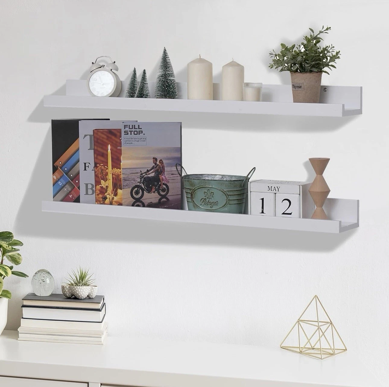 Necineci Floating Shelves for Wall Decor Storage Set of 2 35.4 “ White