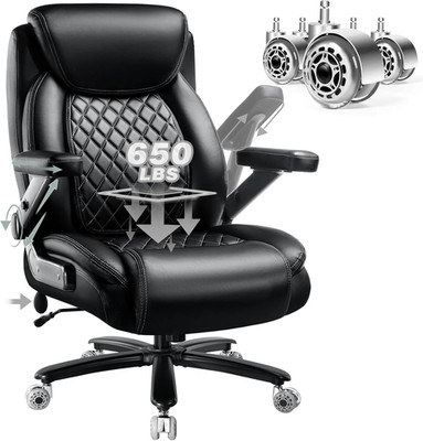 650lbs Big and Tall Office Chair Wide Heavy Duty Executive Chair w/ 5D Flip Arms